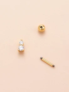 1pc Simple & Versatile Stainless Steel Round & Diamante Tragus Piercing Stud Earring - Yellow Gold - View 5