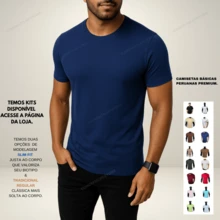 Premium Basic T-Shirts Made Of Peruvian Fabric With Smooth Elastane, Slim Fit And Traditional Design. - 藏蓝色 - 查看 2