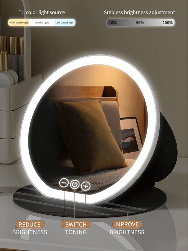 Espejo de maquillaje con luz, espejo de tocador plegable LED portátil, espejo de belleza inteligente para el hogar, dormitorio, estudiante, unisex
