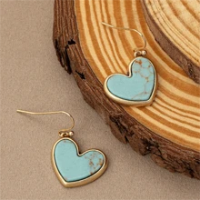 1 Pair Elegant Vintage Boho Style Faux Turquoise Heart Shaped Earrings, Minimalist Fashion Accessory, Suitable For Daily Wear And Valentine's Day Gift