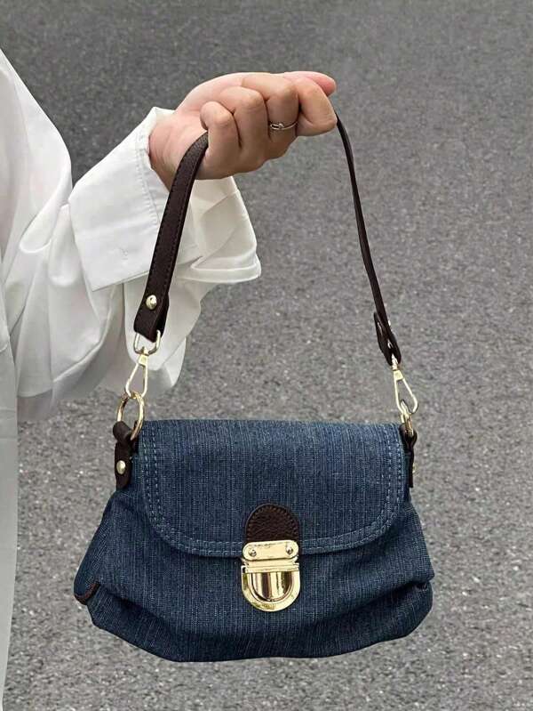 2025 neue retro Umhängetasche für Frauen, Jeans Schloss Falttasche, kleine Umhängetasche/Damen Handtasche, plissiertes Design, minimalistisch einzigartig, geeignet für Sommer, zum Tragen an der Schulter oder als Umhängetasche
