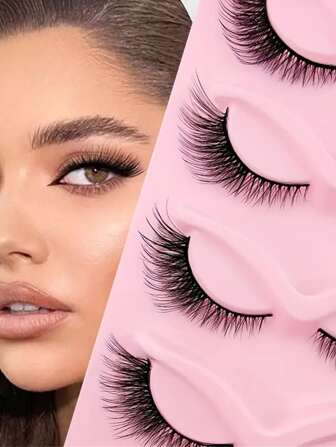 5 Pairs Pack Fox Eye Lashes Wispy Crossed False Eyelashes Natural Look Like Eyelash Extensions Fluffy Cat Eye Faux Mink Fake Eye Lashes