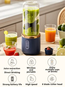 1pc USB Rechargeable Portable Juicer Blender, 400ml Wireless Mini Fruit Juicer Cup, Fast Juice Extraction & Direct Drinking, , Lightweight & Compact, 6 Blade Cutter Head, Strong Battery Life & High-Speed Blade, Multi-Function Juicer For Smoothies & Milkshakes, Ideal For Home, Travel, Sports, Outdoor Activities, Home Kitchen Appliances