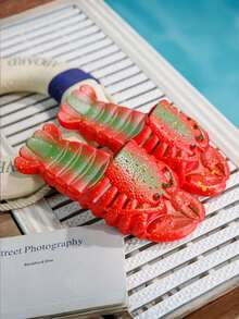 Cartoon Lobster Design Slippers, Suitable For Indoor, Outdoor, Beach, Swimming Pool, For Men, Flat Silver, Perfect For Beach Vacation And Water Play - Multicolor - View 7