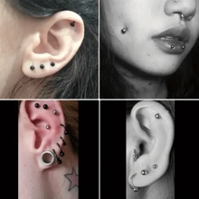 10pcs/Set Stainless Steel Earrings & Lip Rings, Unisex Body Piercing Jewelry - Lip Rings, Ear Studs, Ball Spiral Studs, Lip Studs, 6/8/10mm