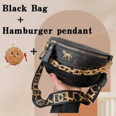 Chain Carrying Crossbody Bag Women's Fanny Pack PU Leather Shoulder Crossbody Chest Bags  Fashion Handbags Add Hanging Decorations