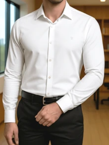 Men's Long Sleeve Spandex Dress Shirt - trắng - Xem 1