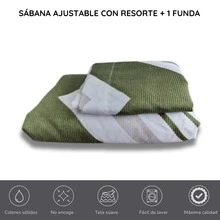 Single Fitted Sheet, Fitted Bottom Sheet And 1 Cotton-Feel Microfiber Pillowcase + Fabric Storage Bag - Green Zigzag - View 2