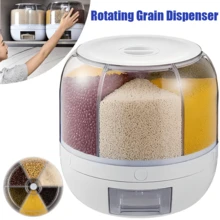 6-Grid Large Capacity Food And Grain Storage Container - PP Material, 6kg Weight Capacity, Rotating Sealed Dispenser, Rice Bucket And Dry Fruit Box For Home Kitchen - White - View 4