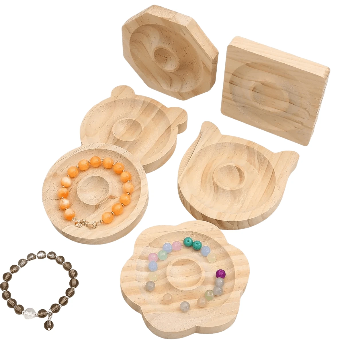 木制珠宝展示托盘和手链架，用于珠宝设计的工艺品和 DIY 用品，串珠返校 - 原木色 - 查看 1