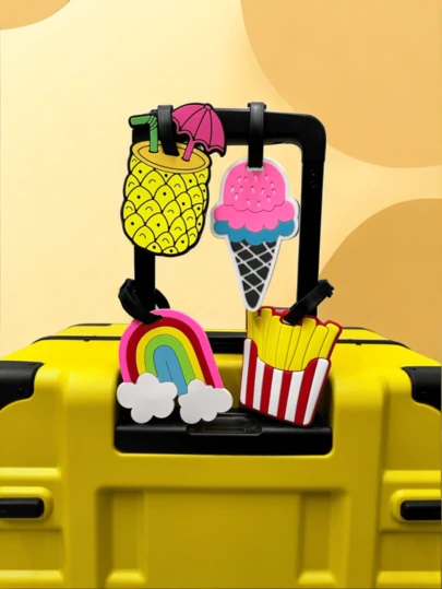 2/1 件行李牌，可爱的飞机旅行 ID 标签，配有柔软的硅胶带，创意卡通 PVC，防水耐用的行李箱标签，适合儿童/女士，有趣的个性化姓名标签，适合背包、手提包、行李箱、护照，适合旅行爱好者的礼物，鲜艳的色彩和可爱的设计