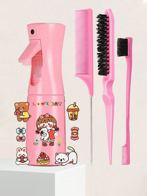5pcs/Children's Cartoon Stickers, Fashionable And Portable Girl (6.8 Oz/200 Ml) Multi-Function Small High-Pressure Continuous Mist Water Replenishing Spray Bottle Travel Makeup Bottle, Split Hollow Fluffy Comb Long Hair Comb Massage Head Meridian Comb, Household Dry Wet Dual-Use Knot Free Comb, Massage Comb Steel Tip Fluffy Comb, Double Head Eyebrow Brush, Give Your Girl A Secret Personalized Gift, Birthday Gift, Holiday Season Gift