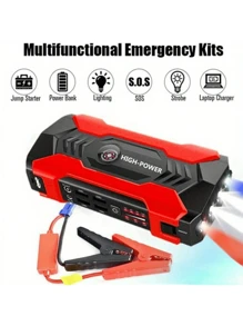 Partida de emergência para carro com lanterna LED - Carregador de bateria de carro 12 V, carregamento rápido, ignição de emergência, bússola, compatibilidade com vários dispositivos para carros, motocicletas, caminhões, SUVs - Design vermelho durável