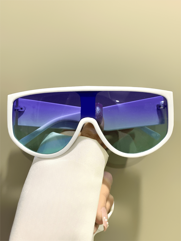 Punk Large Frame One Piece Glasses, Fashion For Women Eyewear, PC Lenses, Metal Hinges Preppy Style For Back To School Shield Shape