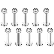 10pcs/Set Stainless Steel Earrings & Lip Rings, Unisex Body Piercing Jewelry - Lip Rings, Ear Studs, Ball Spiral Studs, Lip Studs, 6/8/10mm