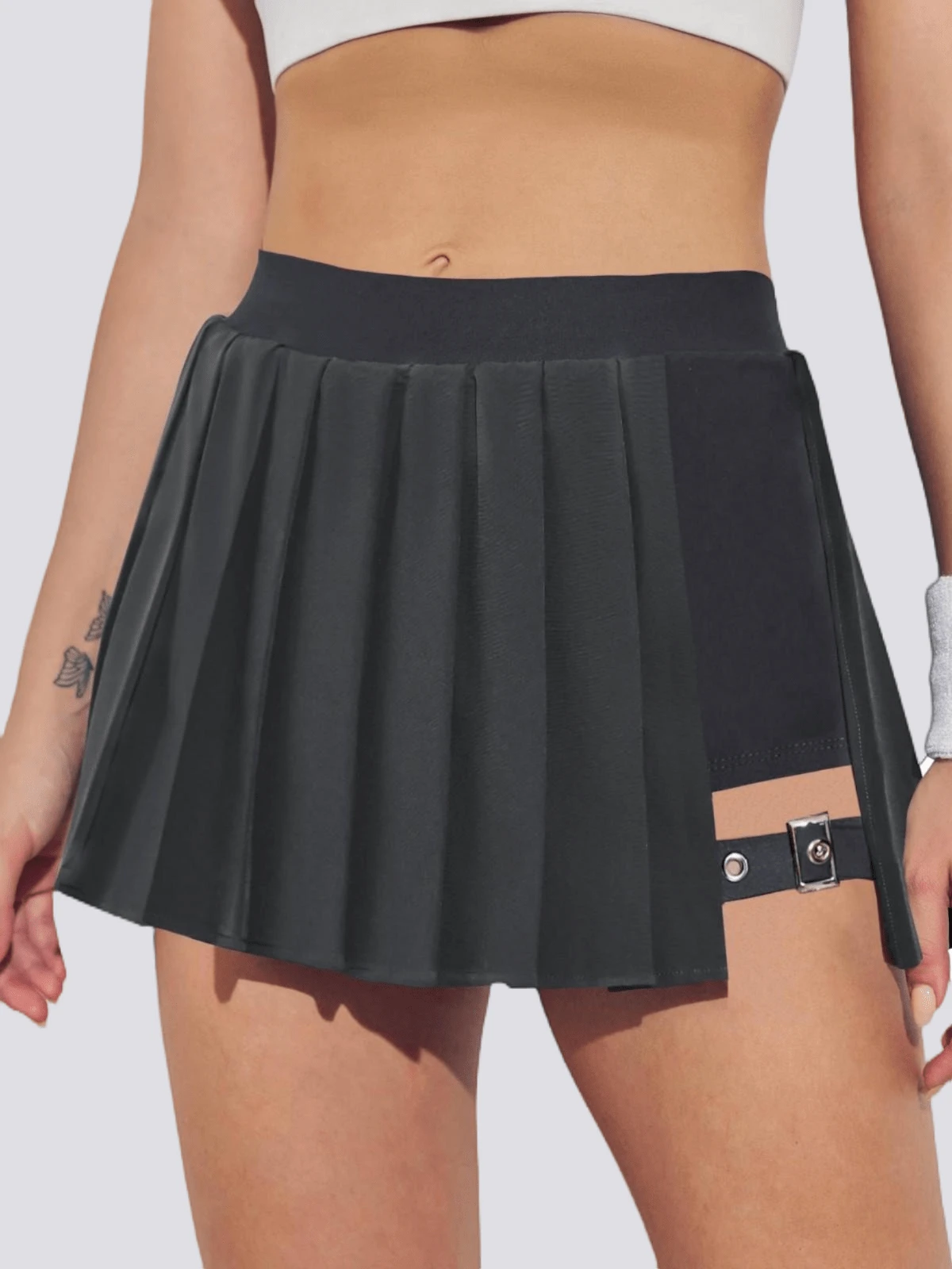 Pleated Skirts For Women High Waisted Tennis Skirts Adjustable Buckle Athletic Skorts Skirts With Pocket - 深灰色 - 查看 1