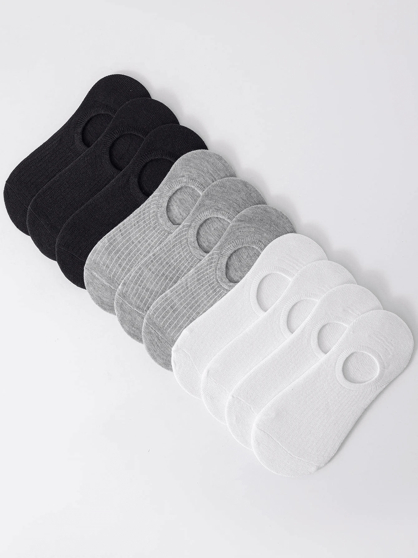 10 Pairs 3 Color Black White Gray Thin Non-Slip Breathable Moisture-Wicking Invisible Boat Socks - Multicolor - View 1