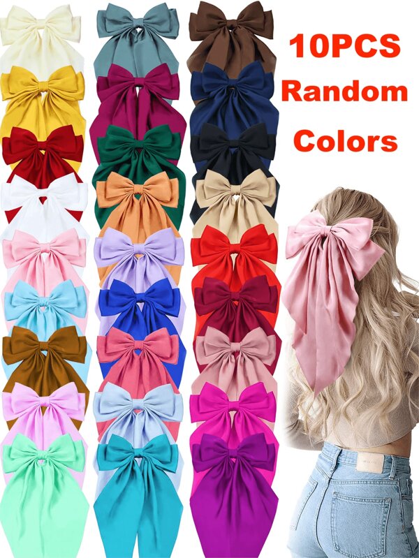1/10 Random Color Ladies Big Bow Hair Clips, Stylish Elegant Silk Bow, French Vintage Bow Hair Accessories, Cost-Effective Worthy Gifts, Quick Ship,Perfect For Parties Claw Clips Hair Claws Hair Barrettes