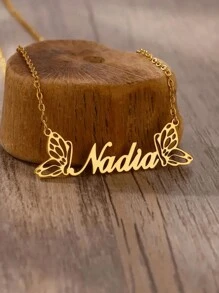 1pc Children's Customization Double Butterfly Custom Necklace For Girl Stainless Steel Custom Name Pendant Necklace Personalized Jewelry Butterfly Decoration, Gold Fashion, Spring Fashion, Simple, Cute, Casual, Personalized, Personalized, Daughter, On Anniversary, Children's Birthday Gift, Daily Children's Clothing Decorations,Letter,Engraved,Ornamental,Exquisite,Stylish,Modern,Custom,Personalised,Unique,Customized,Baby Gifts,Ideal Gifts For Him,Ideal Gifts For Her,Son,Daughter