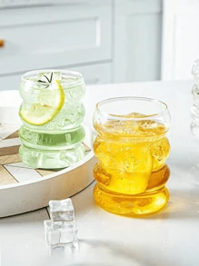 1pc/3pcs 350ml 10.14oz Caterpillar Glass Cup,Ripple Glass Cup,Glassware,Creative Glass Cups,Vintage Drinking Glasses,Ribbed Glassware,Wave Shape Transparent Glass Cup,Straw Glass Cup,Beverage Glasses,Creative Glass Cup,Cocktail Glass