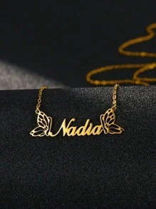 1pc Children's Customization Double Butterfly Custom Necklace For Girl Stainless Steel Custom Name Pendant Necklace Personalized Jewelry Butterfly Decoration, Gold Fashion, Spring Fashion, Simple, Cute, Casual, Personalized, Personalized, Daughter, On Anniversary, Children's Birthday Gift, Daily Children's Clothing Decorations,Letter,Engraved,Ornamental,Exquisite,Stylish,Modern,Custom,Personalised,Unique,Customized,Baby Gifts,Ideal Gifts For Him,Ideal Gifts For Her,Son,Daughter
