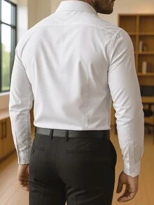 Men's Long Sleeve Spandex Dress Shirt - trắng - Xem 2