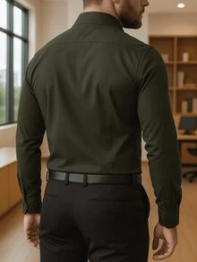 Men's Long Sleeve Spandex Dress Shirt - Army Green - View 2