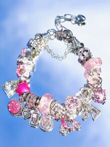 1 件可爱闪亮锆石心形吊坠手链，粉色玻璃串珠手链，甜甜圈和电车数字 21 吊坠 DIY 手链，高品质俏皮风格手链礼物送给朋友 - 銀色 - 查看 10