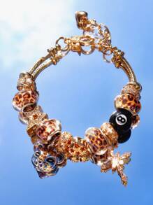 1 Stück Damen 8-Ball Pool Dekor Armband, Stern & Kreuz Dekor Armband, minimalistisches Leopard Dekor Armband, verstellbares Paar Armband