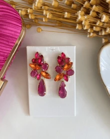Pink, Fuchsia And Orange Earrings With Gold Plating / Pink Earrings Orange And Pink Earrings Fuchsia Earrings Fuschia Earrings Party Earrings Pink Bridesmaid Earrings - Màu Hồng Tươi - Xem 1