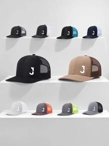 1PC Adjustable Letter "J" Print Baseball Cap For Men ,It Comes In 10 Colors,Breathable Mesh Back, Lightweight Polyester Sun Protection Hat,For Outdoor Sports & Fishing, Multiple Colors (Black/Blue/White/Green), Outdoor Sports Cap | Logo Cap | Makes A Great Gift For Family And Friends, And Is Perfect For Beach Vacations And Hiking Trips.