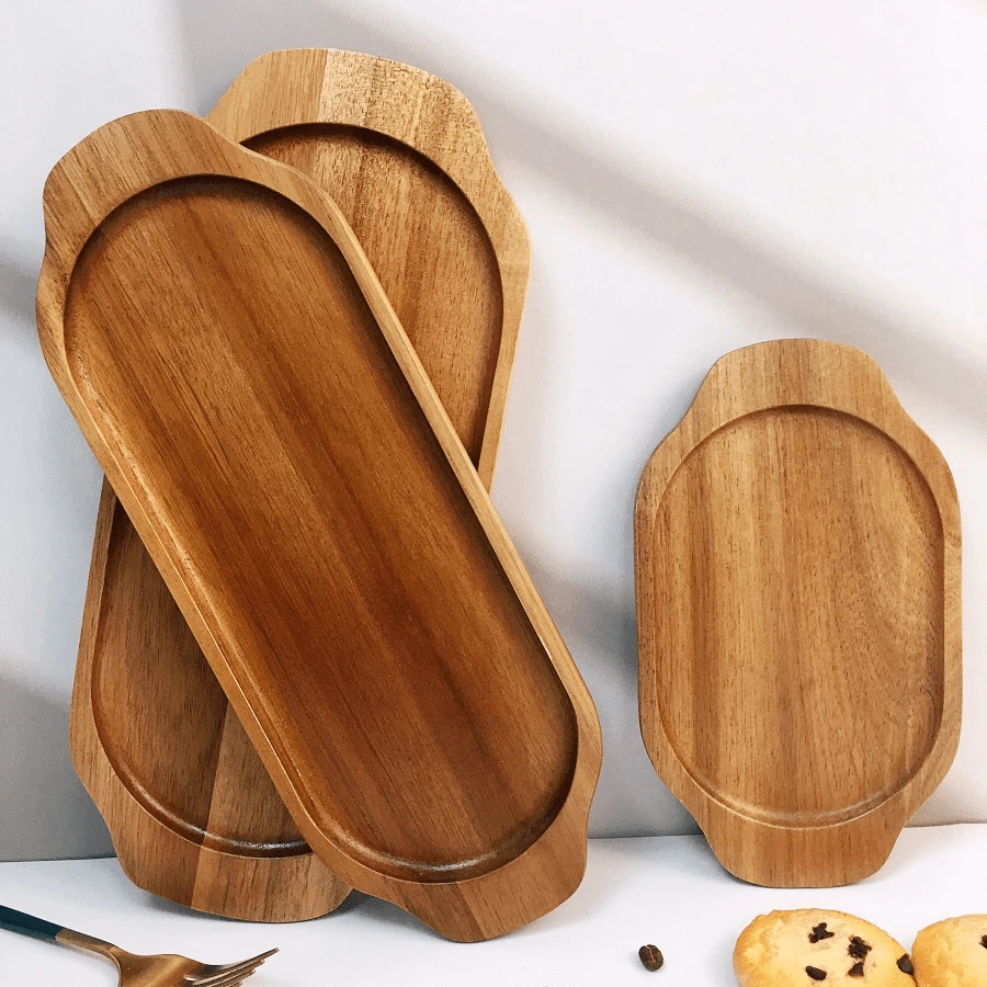 Ovales Tablett mit Griff, aus Rosenholz, in den Größen L, M, S für Lebensmittelpräsentation erhältlich, geeignet für Couchtische, Frühstück, Abendessen und Bars, Landhausstil Dekoschale für Zuhause, Küche, Esszimmer, Büro