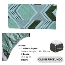Single Fitted Sheet, Fitted Bottom Sheet And 1 Cotton-Feel Microfiber Pillowcase + Fabric Storage Bag - Green Zigzag - View 3