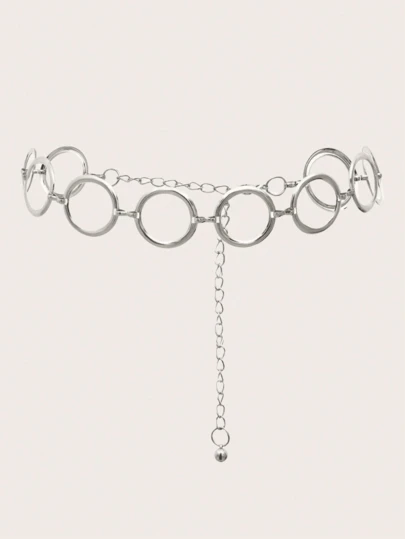 1pc Women's Silver Metal Shiny Circular Belt, Versatile Waist Chain, Retro Fashion Design, Suitable For Dresses, Jackets, Jeans For Daily Wear And Events Summer, School Fall, Autumn, Halloween