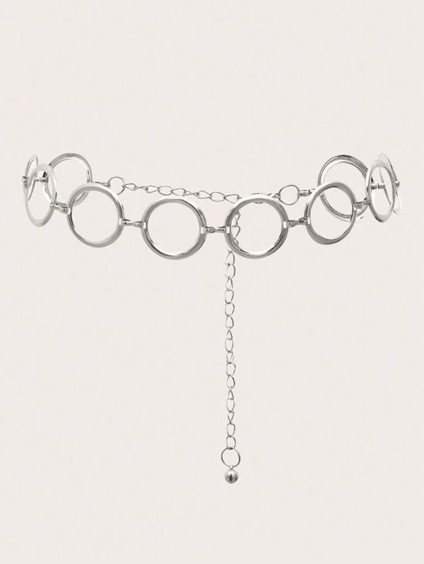 1 pieza Cinturón circular de metal plateado brillante para mujer, cadena versátil para la cintura, diseño de moda retro, adecuado para vestidos, chaquetas, jeans para uso diario y eventos de verano, escuela, otoño, Halloween
