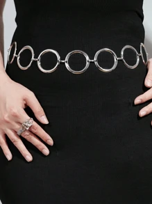 1pc Women's Silver Metal Shiny Round Circle Waist Chain, Versatile Cinching Retro Style Waist Belt To Pair With Dresses, Windbreakers, Jeans For Daily Outings & Gatherings
