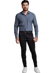 Men's Long Sleeve Spandex Dress Shirt - Màu xám đen - Xem 6