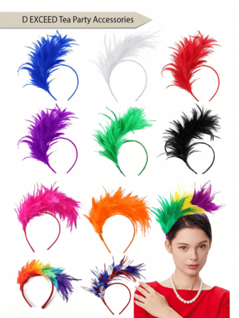 D EXCEED 1pc Fascinator Hats For Women Feather Headband Kentucky Headpiece Gatsby Derby Hat For Cocktail Wedding Tea Party Teacher Gifts Halloween
