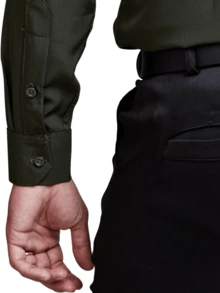 Men's Long Sleeve Spandex Dress Shirt - Army Green - View 5