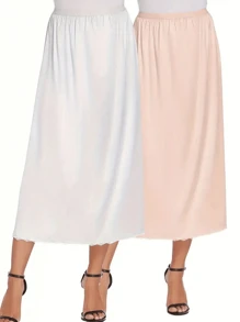 QING ROU Omen's Satin Half Slip 36" Lace Long UnderskirtW Skirt Extenders