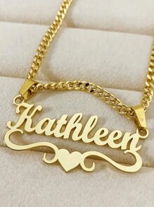 1pc Gold Variety Of Styles Can Be Customized Personalized Children Stainless Steel Heart Tag Personalized Name Necklace, Detachable Chain, Stylish Personalized Jewelry, Fashion Accessories, The Best Gift For Friends And Family, Suitable For Everyday And Party Occasions, Christmas Holidays All Season Elegant And Hip Hop Style,Multi-Functional,Ornamental,Letter,Stylish,Vintage,Adorable,Cute,Custom,Personalised,Unique,Customized,Ideal Gifts For Him,Ideal Gifts For Her,Son,Daughter