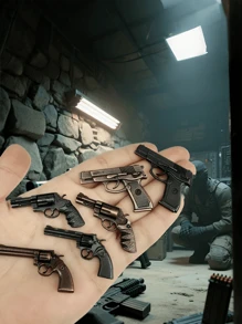 Modelo en miniatura de metal de casa de muñecas, accesorios en miniatura, juguetes de revólver negro y bronce, propiedades para juegos de guerra en miniatura, decoración de muñecas, pequeño regalo