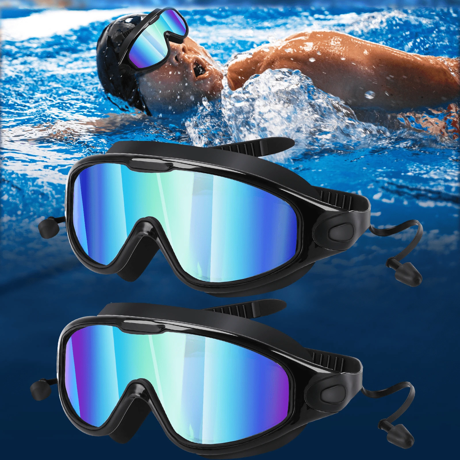 Unisex Adult Swim Goggles 2 Pack  Wide View Anti Fog&UV Swimming Goggles For Swim Mask Fitness Swimming Goggles No Leaking Swim Glasses For Men Women Kids - Multicolor - View 1