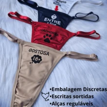 Kit 3 Calcinhas Sensuais Lateral Regulagem Com Escritas Fio - Multicolorido - Visão 4