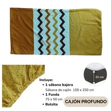 Single Fitted Sheet, Fitted Bottom Sheet And 1 Cotton-Feel Microfiber Pillowcase + Fabric Storage Bag - Zigzag Mustard - View 3