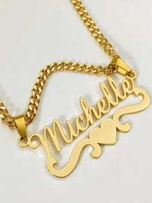 1pc Gold Variety Of Styles Can Be Customized Personalized Children Stainless Steel Heart Tag Personalized Name Necklace, Detachable Chain, Stylish Personalized Jewelry, Fashion Accessories, The Best Gift For Friends And Family, Suitable For Everyday And Party Occasions, Christmas Holidays All Season Elegant And Hip Hop Style,Multi-Functional,Ornamental,Letter,Stylish,Vintage,Adorable,Cute,Custom,Personalised,Unique,Customized,Ideal Gifts For Him,Ideal Gifts For Her,Son,Daughter
