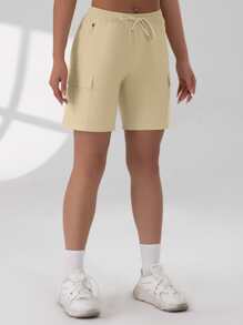 Women's Outdoor Loose Cycling Shorts With Multiple Pockets, Elastic Waist Drawstring, Casual Sports Running Workout Shorts