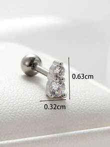 1pc Simple & Versatile Stainless Steel Round & Diamante Tragus Piercing Stud Earring - Yellow Gold - View 3