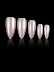 Sanrio Transforma tus uñas con un kit de 24 uñas postizas de estilo francés en color rosa claro sólido, tipo almendra y tamaño mediano, con acabado brillante y glitter, perfecto para uso diario y que te dará un look bonito