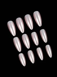 Sanrio Transforma tus uñas con un kit de 24 uñas postizas de estilo francés en color rosa claro sólido, tipo almendra y tamaño mediano, con acabado brillante y glitter, perfecto para uso diario y que te dará un look bonito